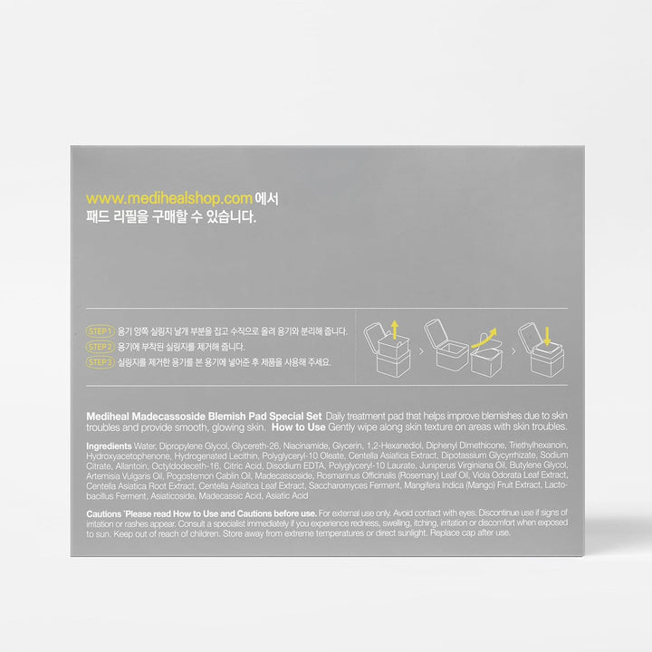 MEDIHEAL Madecassoside Blemish Pad – Quadratische Gesichtswasser Pads aus Baumwolle mit Centella Asi