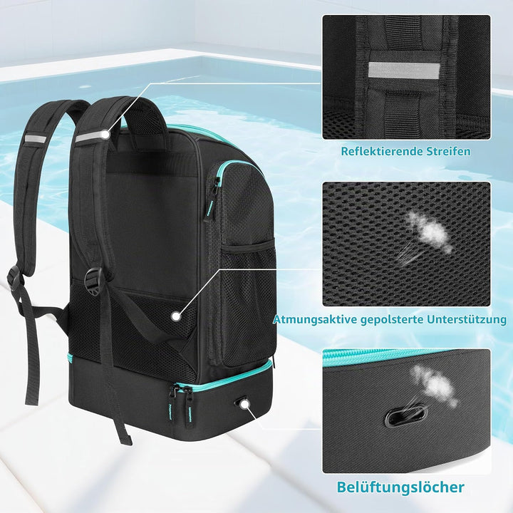 GOBUROS Schwimmtasche für Schwimmer mit Schuhfach, Schwimm Rucksack | Schwimmtasche mit mehreren Fäc