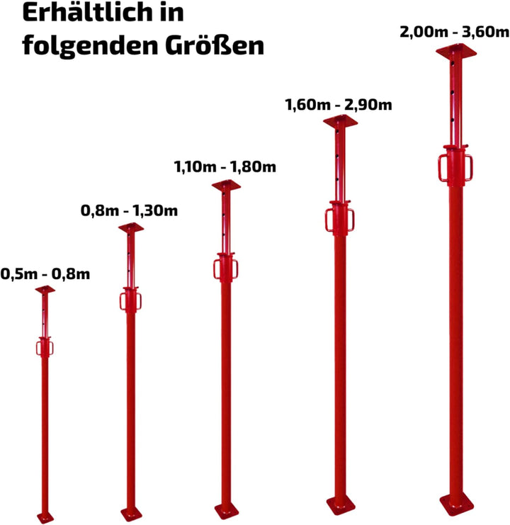 GBM Baustütze 1,1m bis 1,8m | Universalstütze 6kg | Montagestütze mit unverlierbarem Sicherheitshake