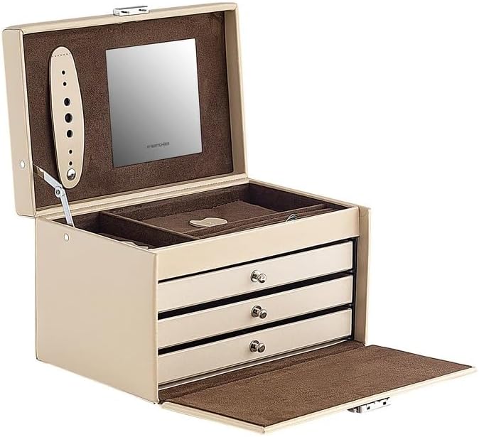 Friedrich23 Cordoba Schmuckkoffer Beige – Leder 24x15,5x15 cm, Schmuckbox für Ringe, Ketten, Ohrring