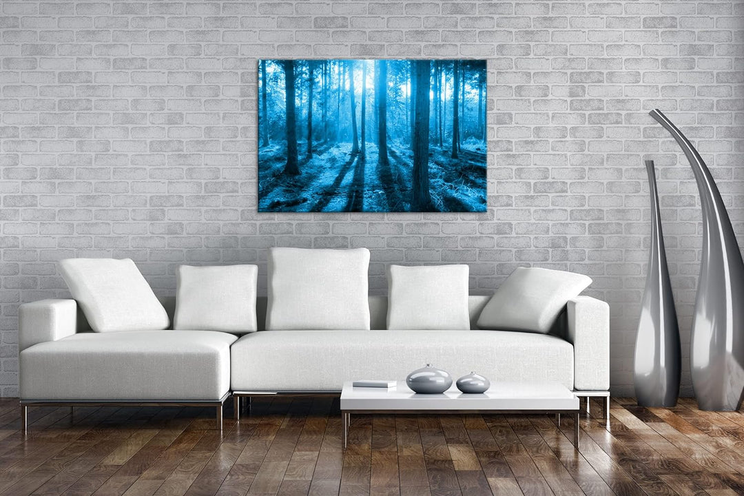 deyoli Moos bedeckter Wald Format: 100x70 Effekt: Monocrome Blau als Leinwand, Motiv fertig gerahmt