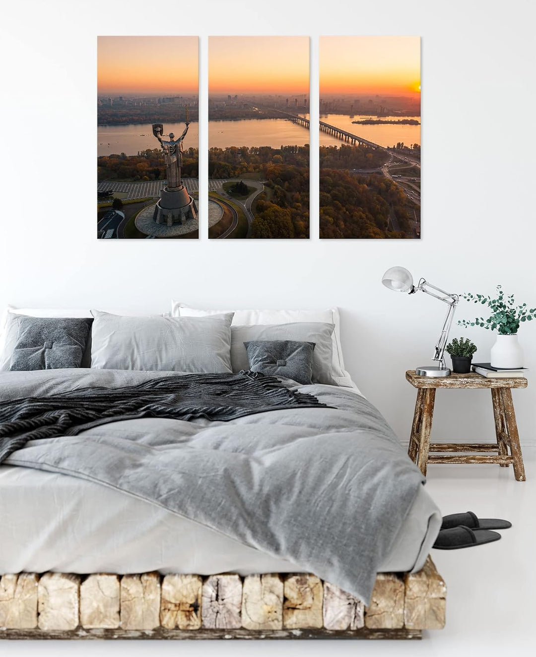 Skyline Kiew Sonnenuntergangals Leinwandbild 3 teilig | Grösse: 120x80 cm | Wandbild | Kunstdruck |