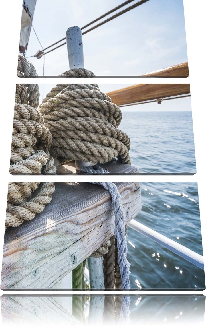 Pixxprint Tau Seil auf Schiff 3Teiler 120x80 cm Leinwandbild Wandbild Kunstdruck