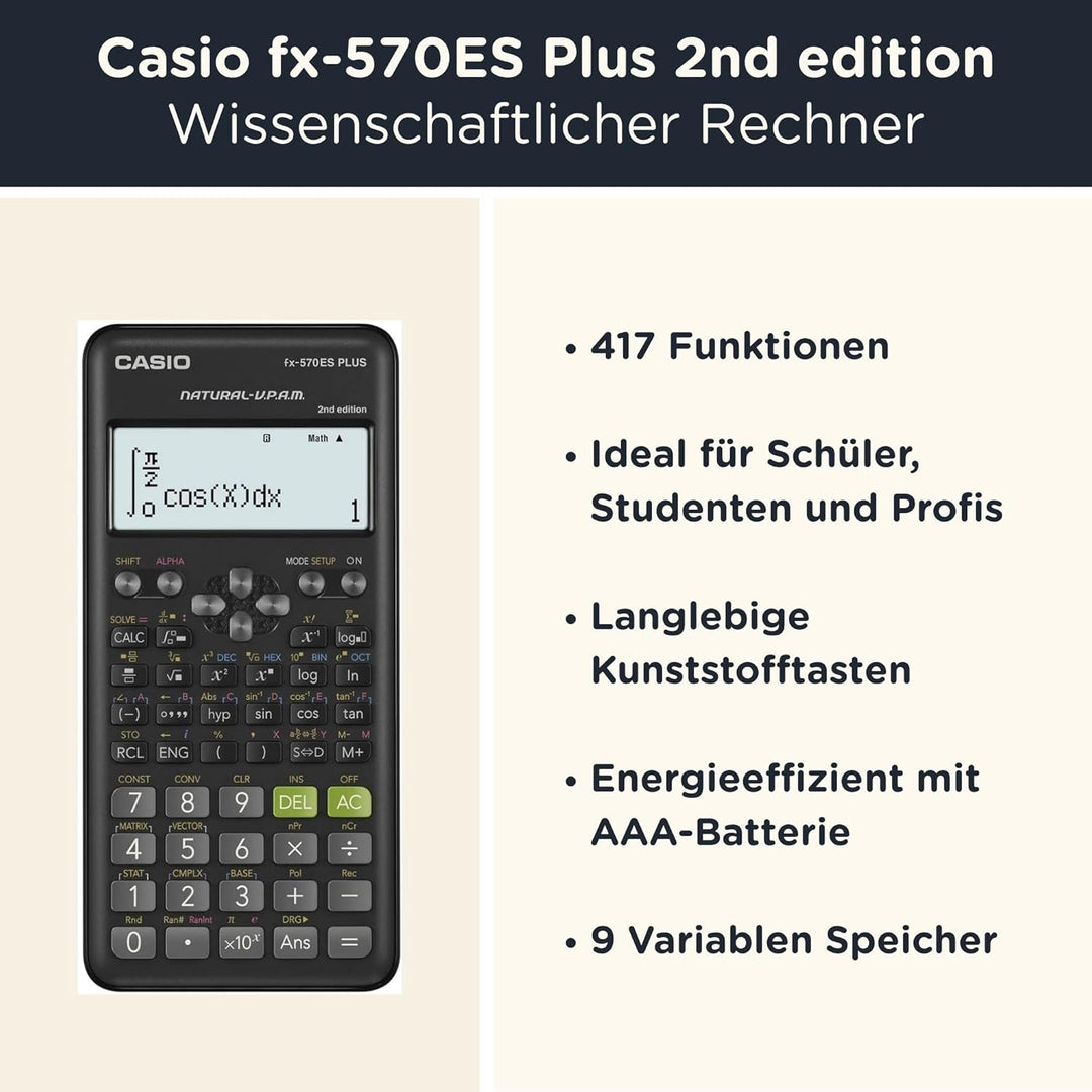 CALCUSO Sparpaket: Casio FX-570ES Plus 2nd Edition + WYNGS Schutztasche schwarz + Erweiterte Garanti
