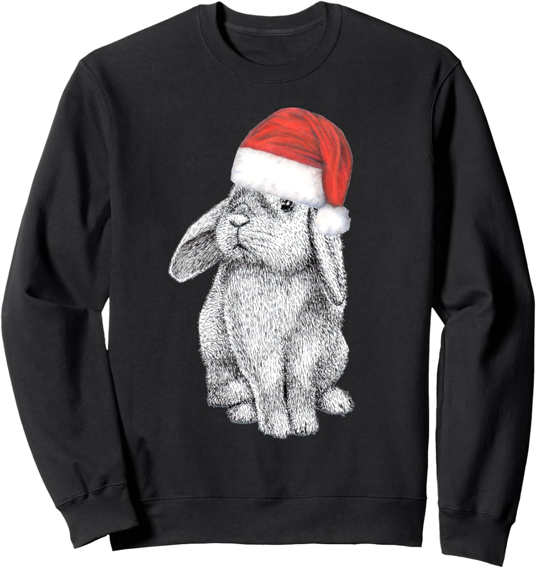 Hängeohr Bunny Rabbit Wearing Christmas Santa Claus-Hut Sweatshirt