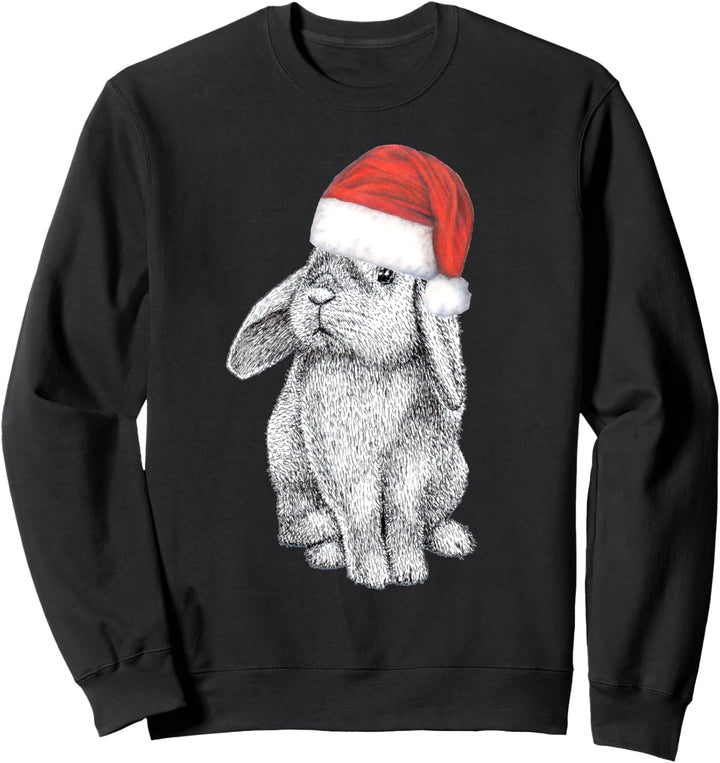 Hängeohr Bunny Rabbit Wearing Christmas Santa Claus-Hut Sweatshirt
