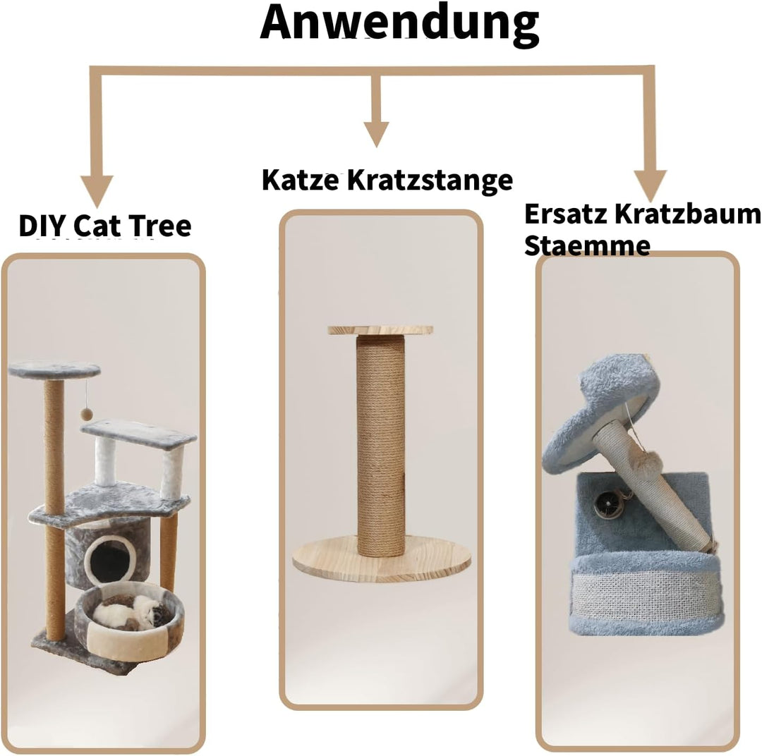 2 Stück Kratzbaum 7cm Deluxe-Endstamm mit Stehbolzen，kratzstamm mit Sisalseil für Katzen, die alte k