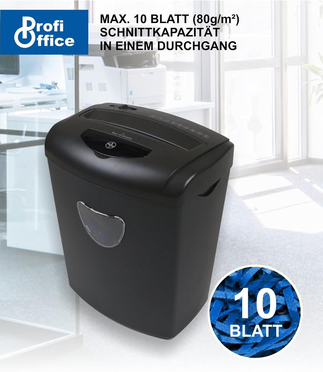 ProfiOffice Aktenvernichter für Büro und Zuhause, 10 Blatt Schredder Aktenvernichter mit Partikelsch