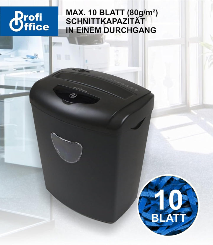 ProfiOffice Aktenvernichter für Büro und Zuhause, 10 Blatt Schredder Aktenvernichter mit Partikelsch