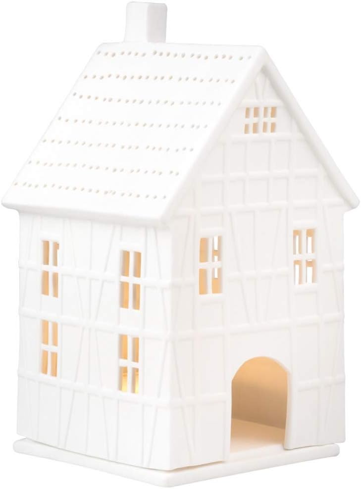 Räder Living Lichthaus Fachwerkhaus gross, für Weihnachten, aus Porzellan, Weiss Weiss 9,5 x 10 x 19