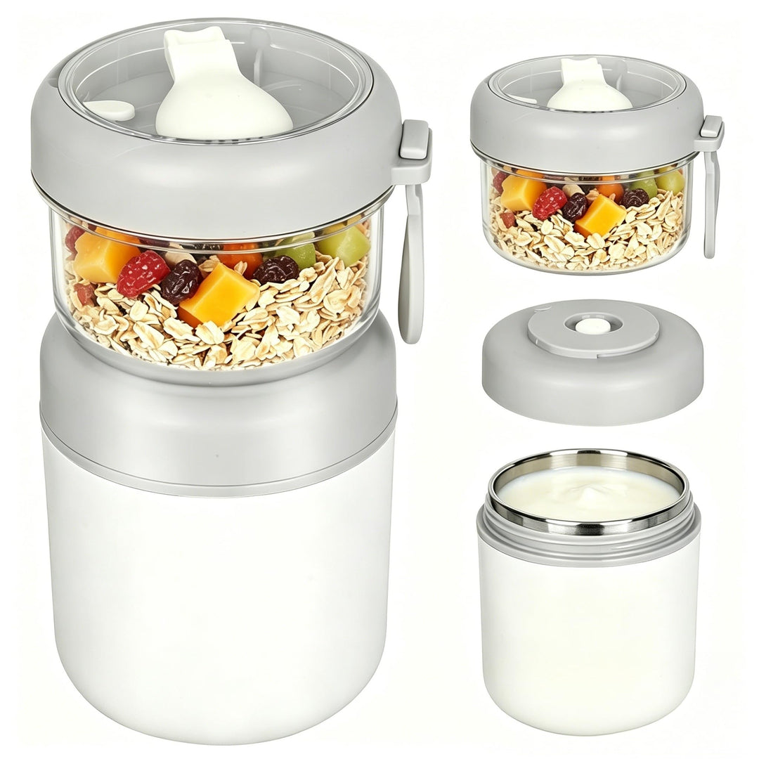 Edelstahl Müslibecher to Go,2-In-1 Joghurtbecher 530ml+330ml Tragbarer Auslaufsicherer, Joghurtbeche