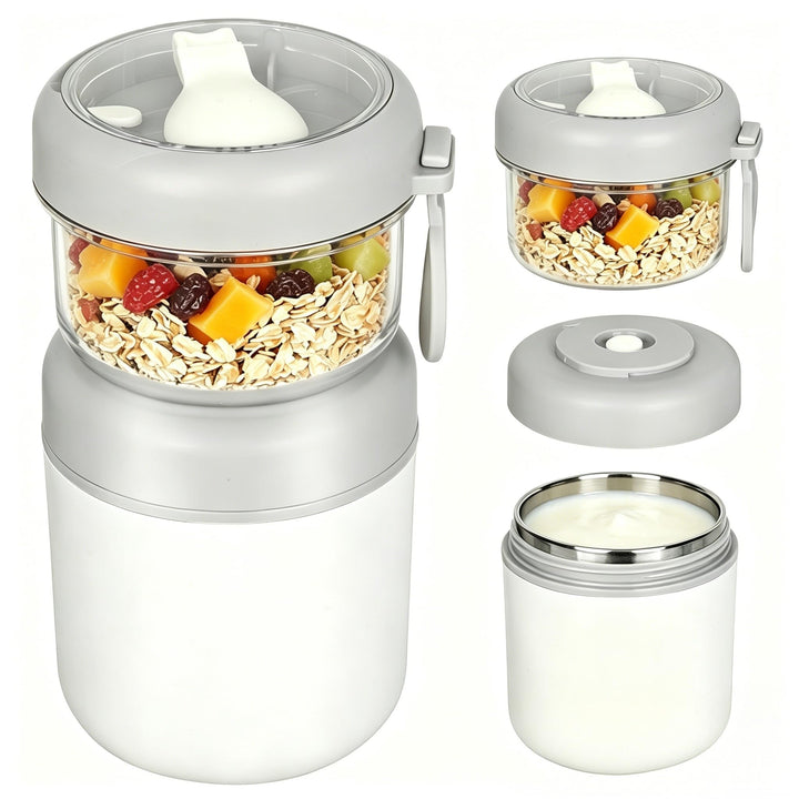 Edelstahl Müslibecher to Go,2-In-1 Joghurtbecher 530ml+330ml Tragbarer Auslaufsicherer, Joghurtbeche