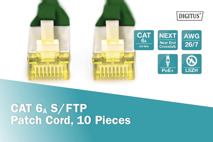DIGITUS LAN Kabel Cat 6A - 1m - 10 Stück - RJ45 Netzwerkkabel - S/FTP Geschirmt - Kompatibel zu Cat-