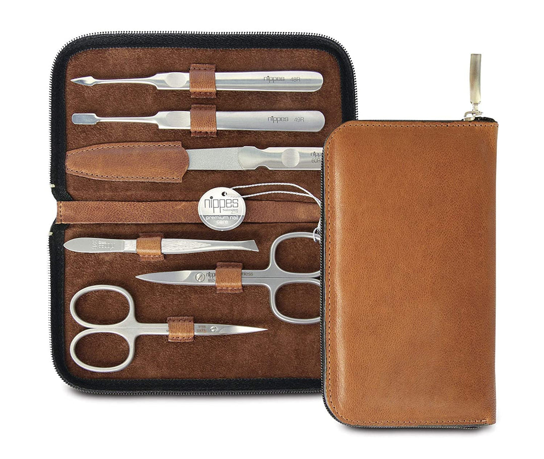 nippes Solingen Premium Line Maniküre Set Whiskey, 6-teilig, Edelstahl rost- und nickelfrei, Rindsle