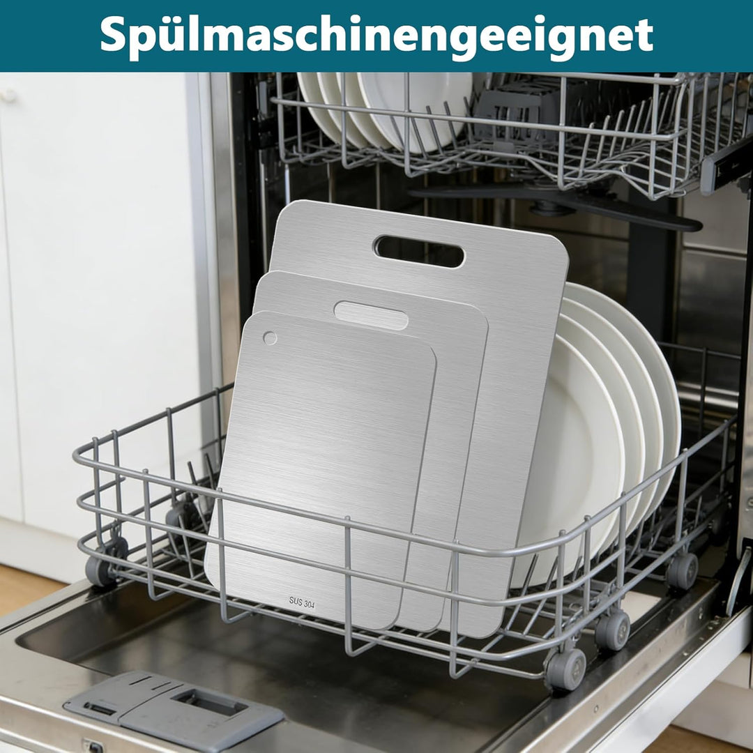 Schneidebrett Set 3er aus S304 Edelstahl, Chopping board Doppelseitiges Lebensmittel Grade, BPA-frei