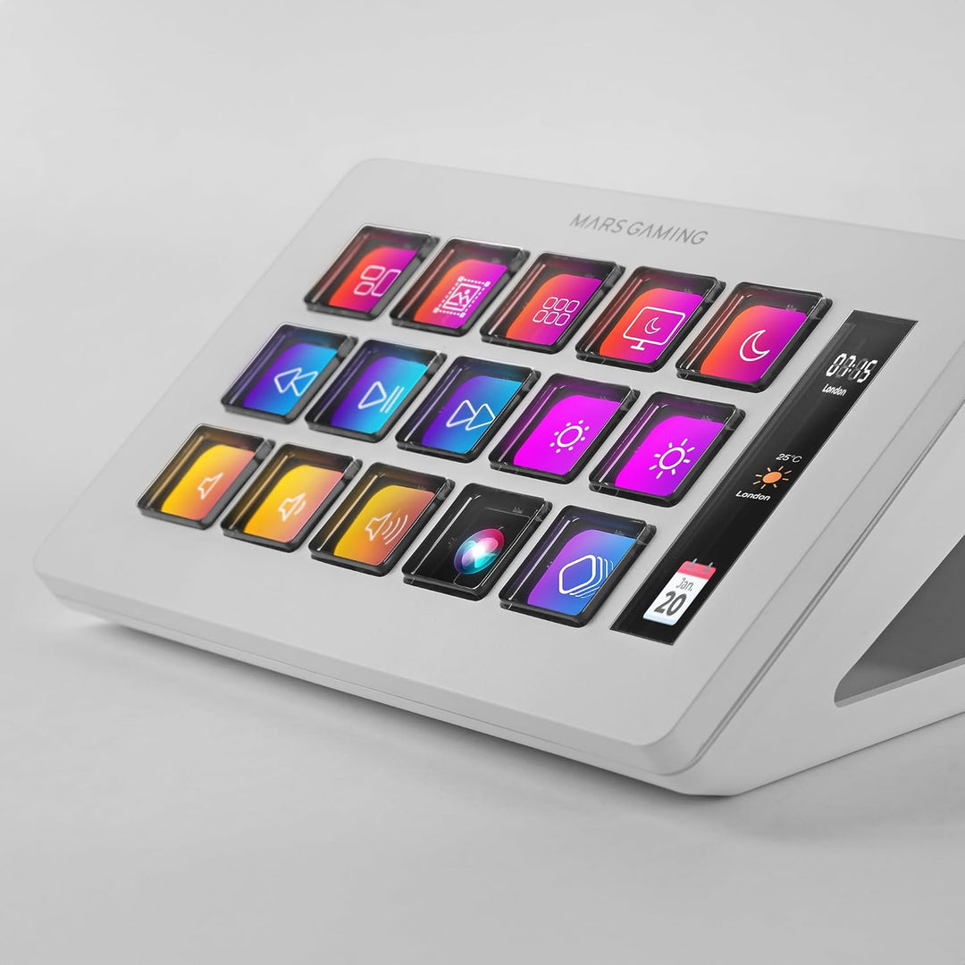 Mars Gaming MSD-ONE, Kontroll-Deck Slim, 15 Anpassbare LCD-Tasten, Vergrösserte LCD Anzeige, Steueru