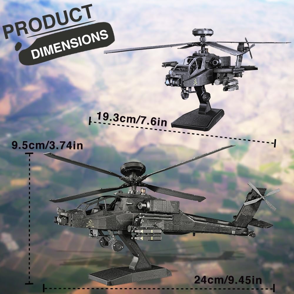 Piececool 3D Puzzle Metall, Ah-64 Apache Hubschrauber für Modellbausatz Erwachsene, 3D-Puzzles zu Ba