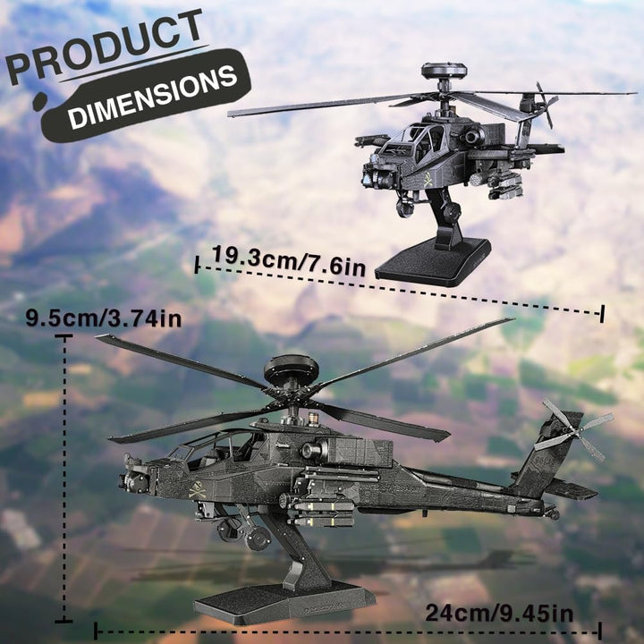Piececool 3D Puzzle Metall, Ah-64 Apache Hubschrauber für Modellbausatz Erwachsene, 3D-Puzzles zu Ba