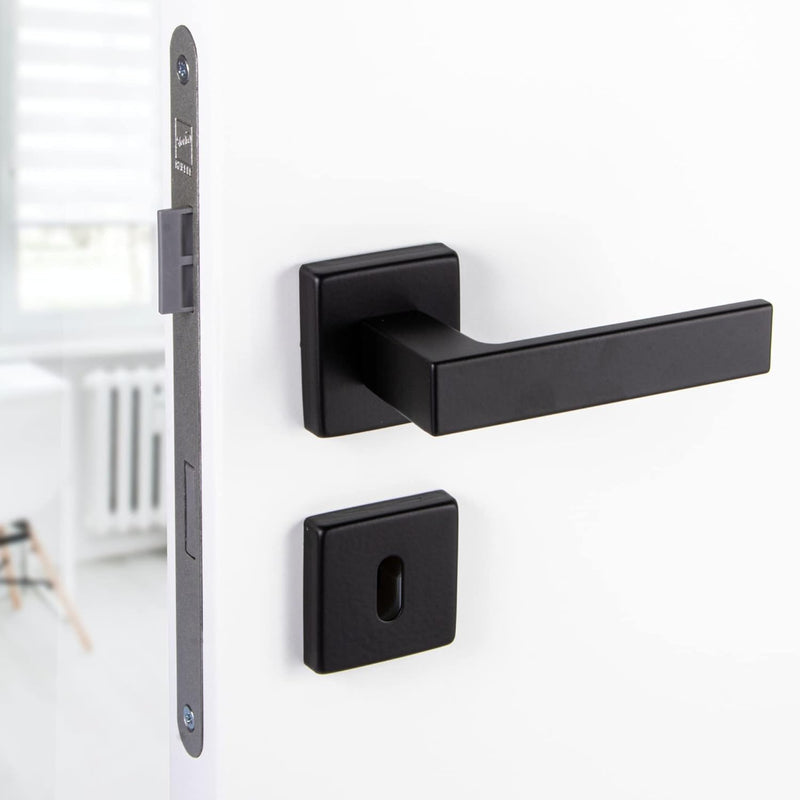 Gedotec Türklinke schwarz | 1 Set Türbeschlag schwarz Türgriffe Zimmertür modern eckige Rosette für