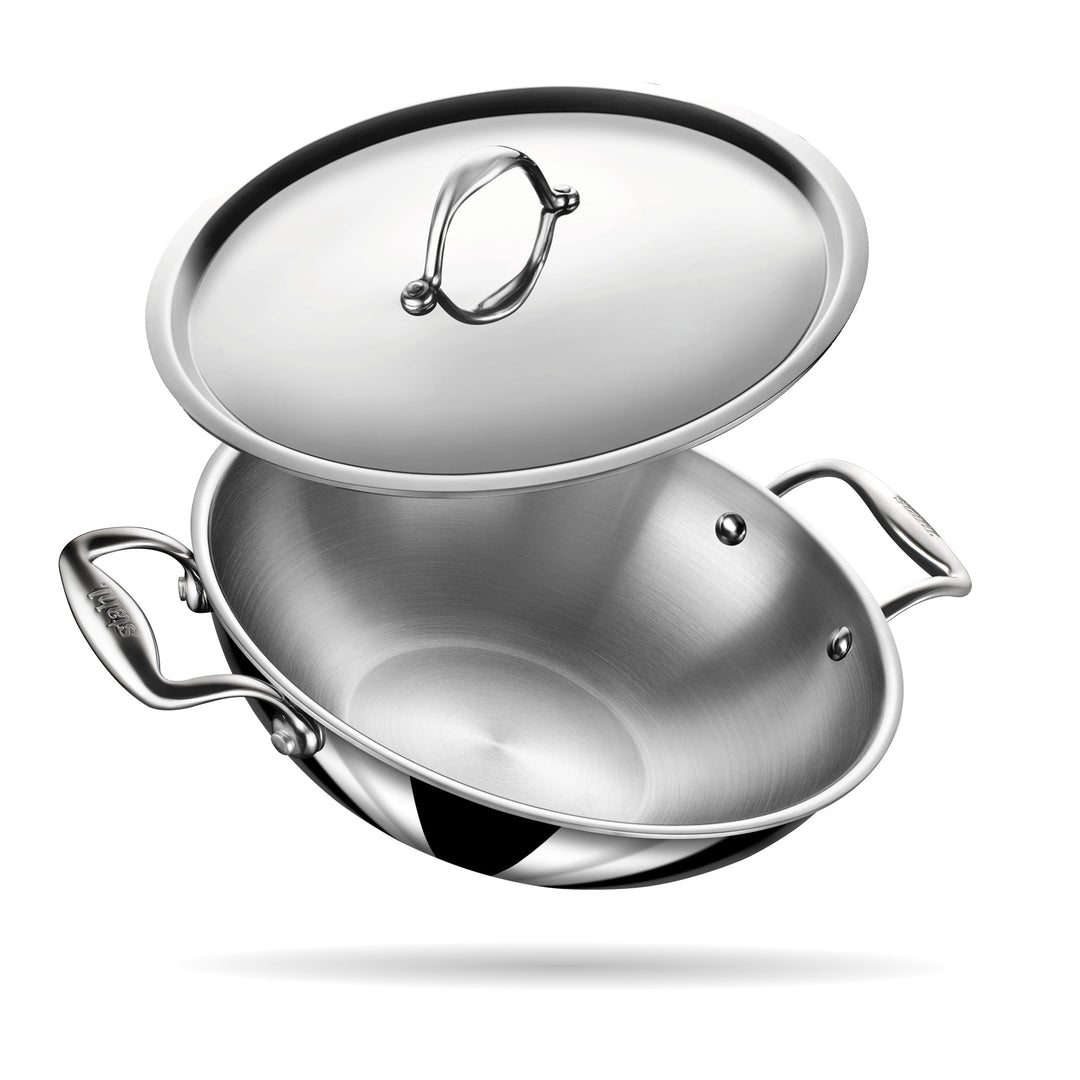 Stahl Stainless Steel Artisan Kadhai, 1-Piece, Silver (10 IN) Kadhai with Handle 26 cm, 3.3 Ltr, Kad