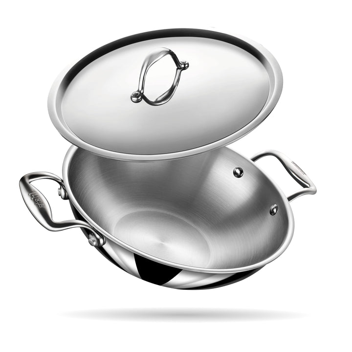 Stahl Stainless Steel Artisan Kadhai, 1-Piece, Silver (10 IN) Kadhai with Handle 26 cm, 3.3 Ltr, Kad