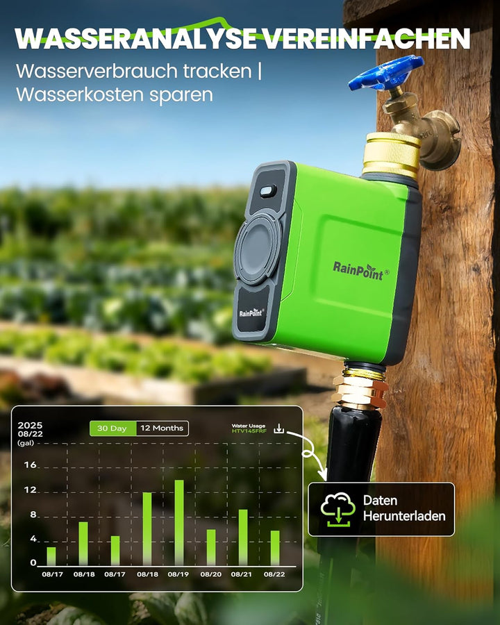 RAINPOINT Bewässerungscomputer WLAN mit Messing Einlass und Auslass, Smart Bewässerungssteuerung, AP