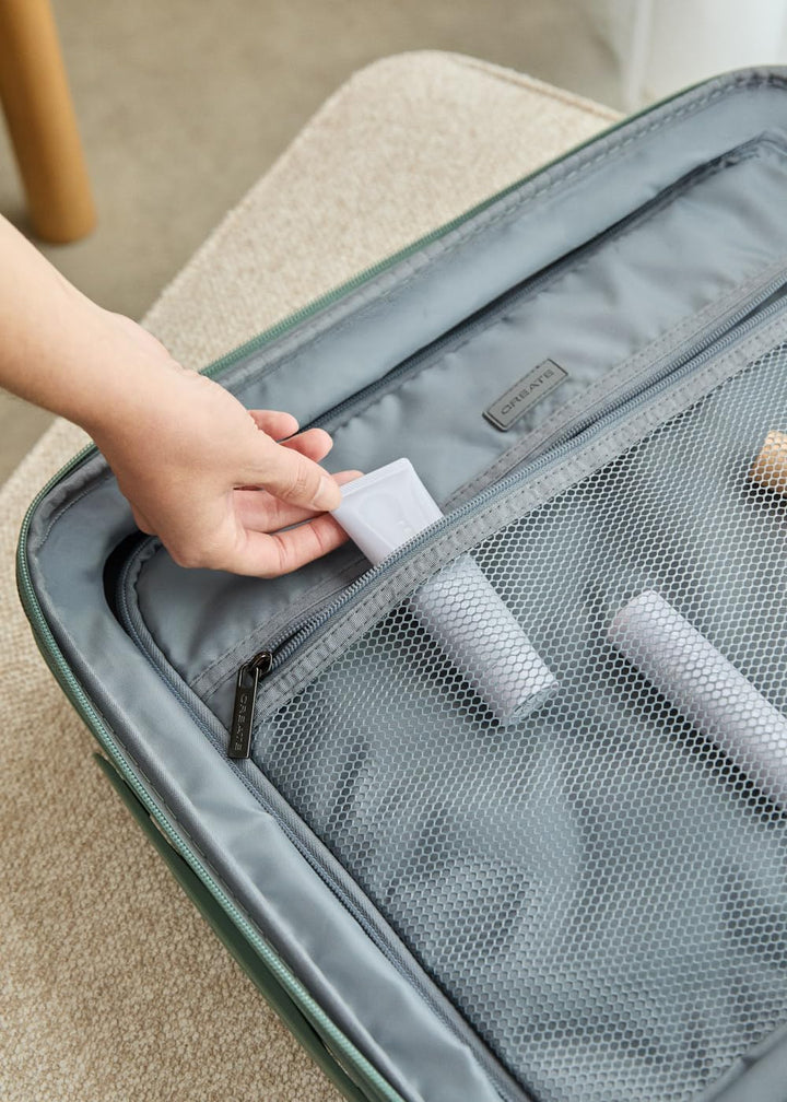 CREATE Luggage Studio/Hartschalenkoffer aus Lavendel/TSA-Vorhängeschloss, 4 Doppelrollen, Innen-Orga