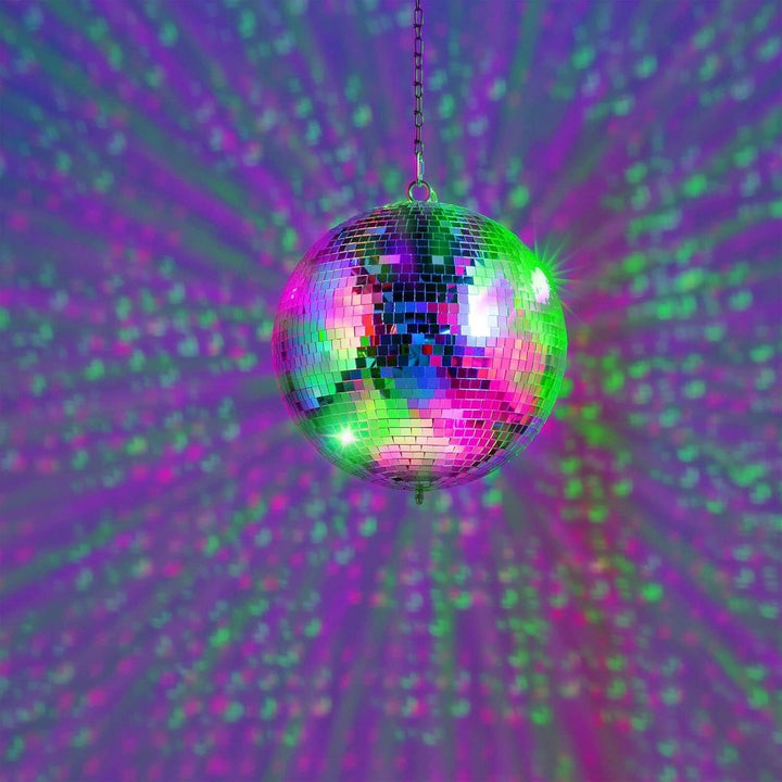Fuzzix MB30ML - Discokugel mit Motor und LED, 30 cm Diskokugel mit Antrieb, Batterie, Disco Ball, Sp