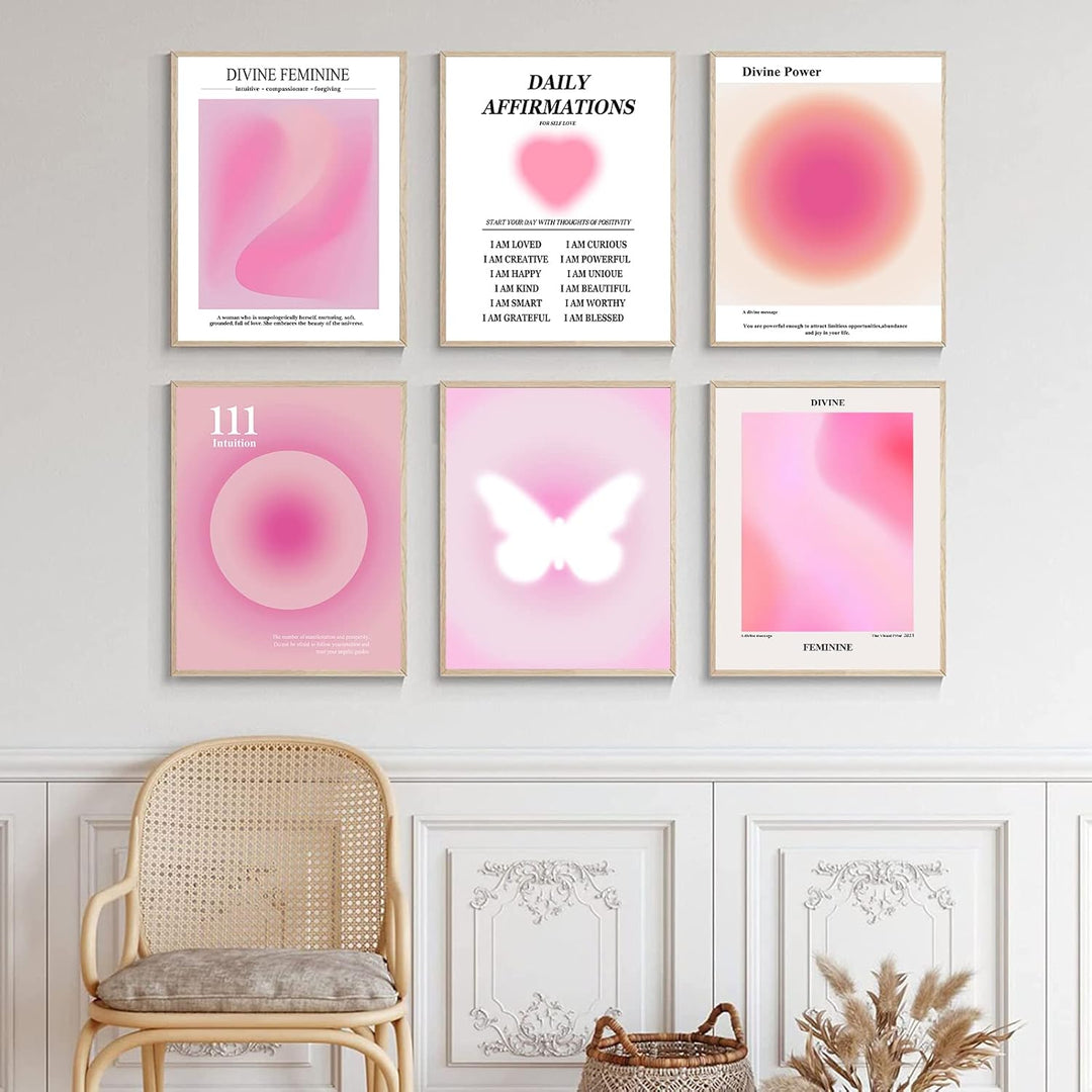Trendige Wandkunstdrucke Engel Nummer Poster Rosa Aura Kunstwerk Bunte Farbverlauf Malerei Tägliche