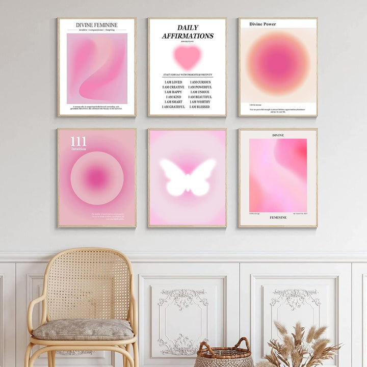 Trendige Wandkunstdrucke Engel Nummer Poster Rosa Aura Kunstwerk Bunte Farbverlauf Malerei Tägliche