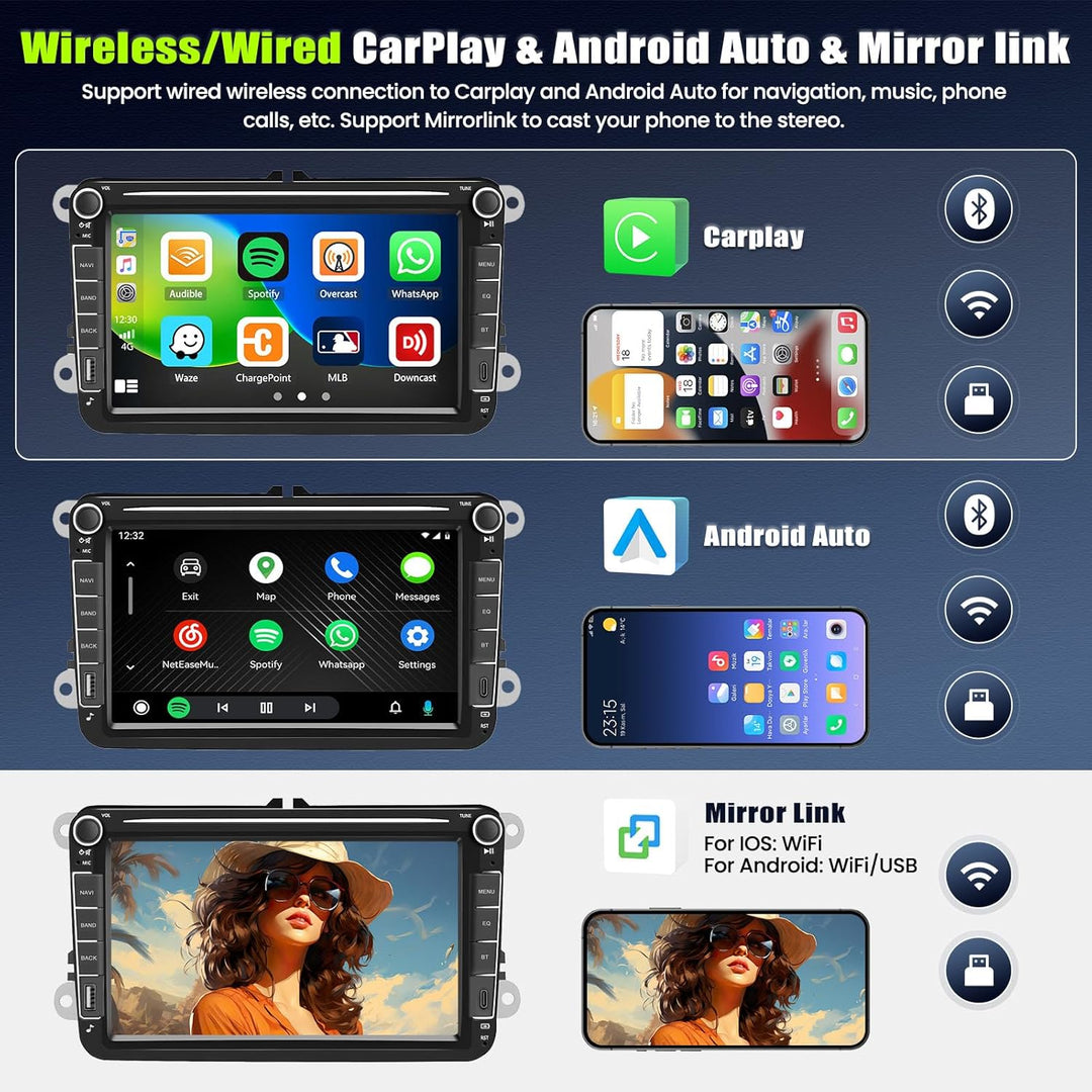 8 Core 6 + 128G Android 15 Auto Radio für VW Passat Golf Sitz Altea Jatta Skoda, 8 "IPS 2.5D -Auto -