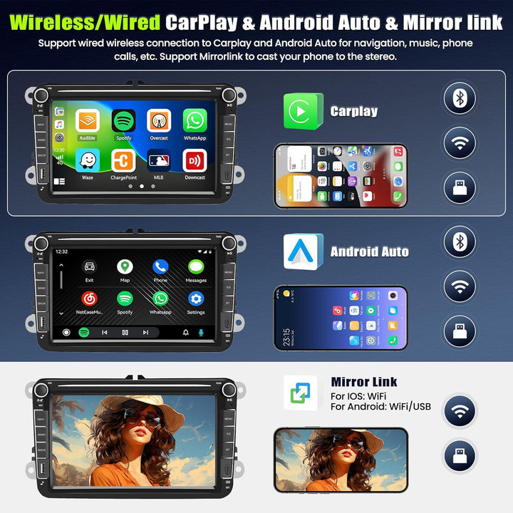 8 Core 6 + 128G Android 15 Auto Radio für VW Passat Golf Sitz Altea Jatta Skoda, 8 "IPS 2.5D -Auto -