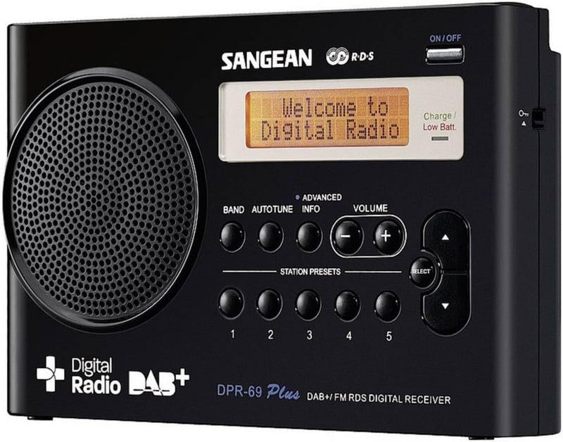 Sangean DPR-69+ tragbares DAB+ Digitalradio (UKW-Tuner, Batterie-/Netzbetrieb) schwarz