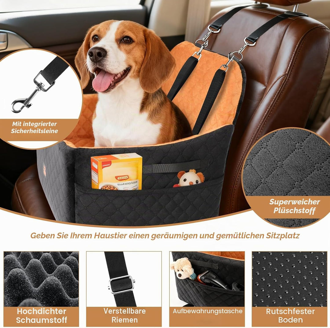 Autositz für Kleine und Mittelgrosse Hunde bis zu 16 kg, Welpen-Autositz mit Dickem Polster, Abnehmb