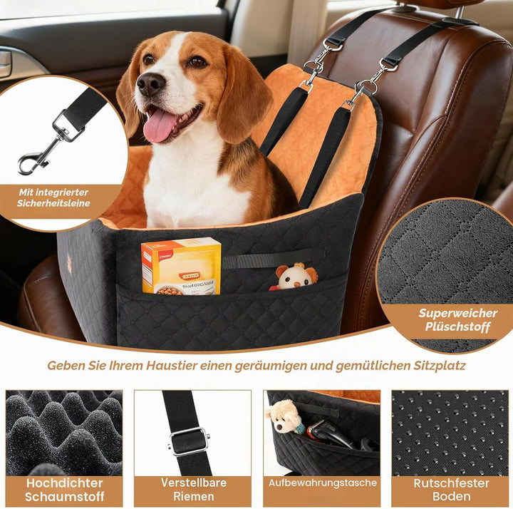 Autositz für Kleine und Mittelgrosse Hunde bis zu 16 kg, Welpen-Autositz mit Dickem Polster, Abnehmb