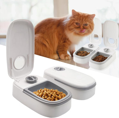 Futterautomat für Katzen, 2 Mahlzeiten Automatischer Futterspender Hunde Katze mit 48 Stunden Timer,
