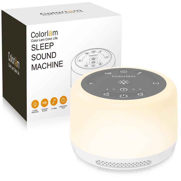 White Noise Machine Baby Einschlafhilfe Spieluhr 30 Klängen,Drahtlose Verbindung 5 Helligkeitsstufen