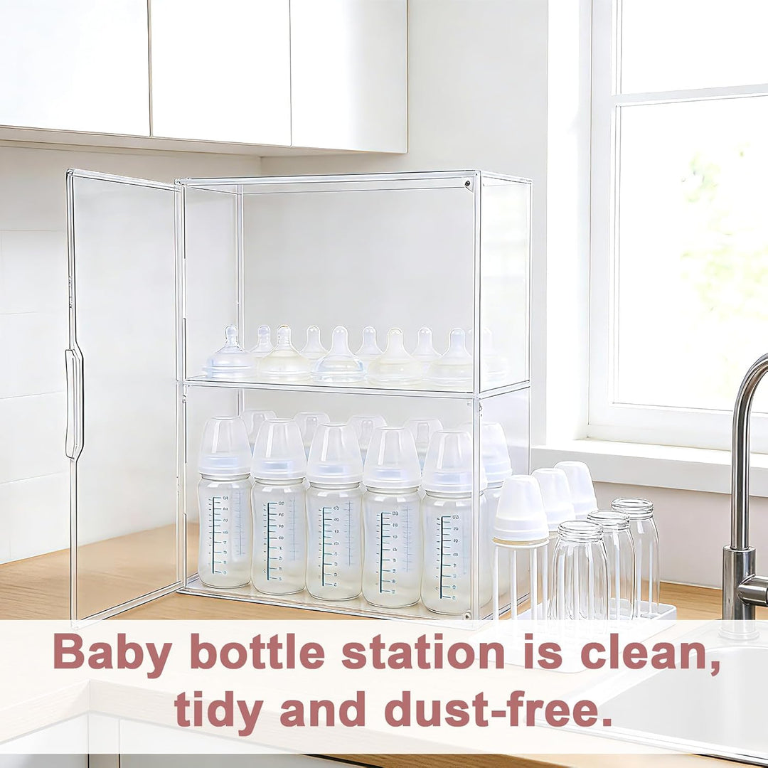 Babyflasche Organizer, 3-Etagen Klar Acryl Lagerung Box mit 2 Entfernbar Trennwände & Magnet Tür Gro