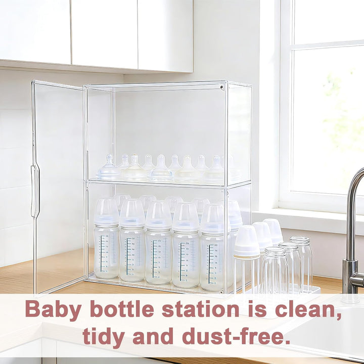 Babyflasche Organizer, 3-Etagen Klar Acryl Lagerung Box mit 2 Entfernbar Trennwände & Magnet Tür Gro