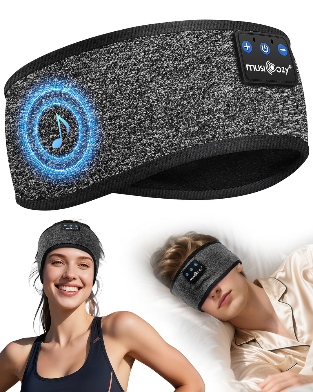 MUSICOZY Schlafkopfhörer Bluetooth, Schlaf Kopfhörer Seitenschläfer Kabellos Sport Kopfhörer Stirnba