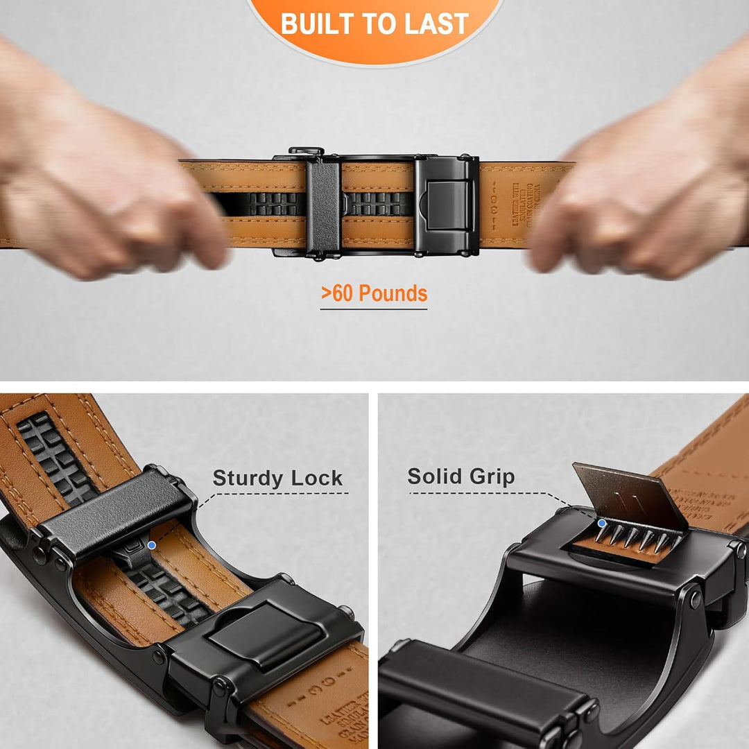 KEMISANT Gürtel Herren, Ledergürtel Ratsche Automatikschliesse für Herren Business Anzug,Breit 35mm,