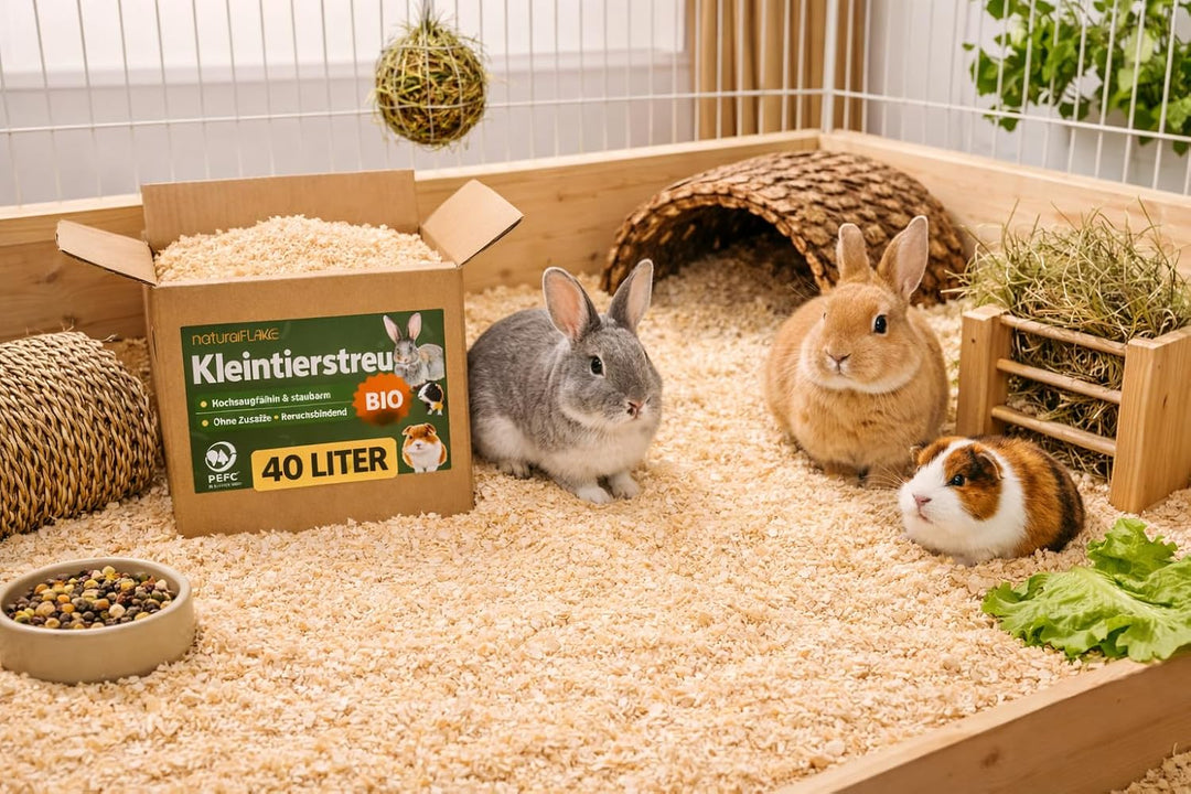 Kleintierstreu Bio 40 L – Staubarme, hochsaugfähige Einstreu im Karton – Für Kaninchen & Nager