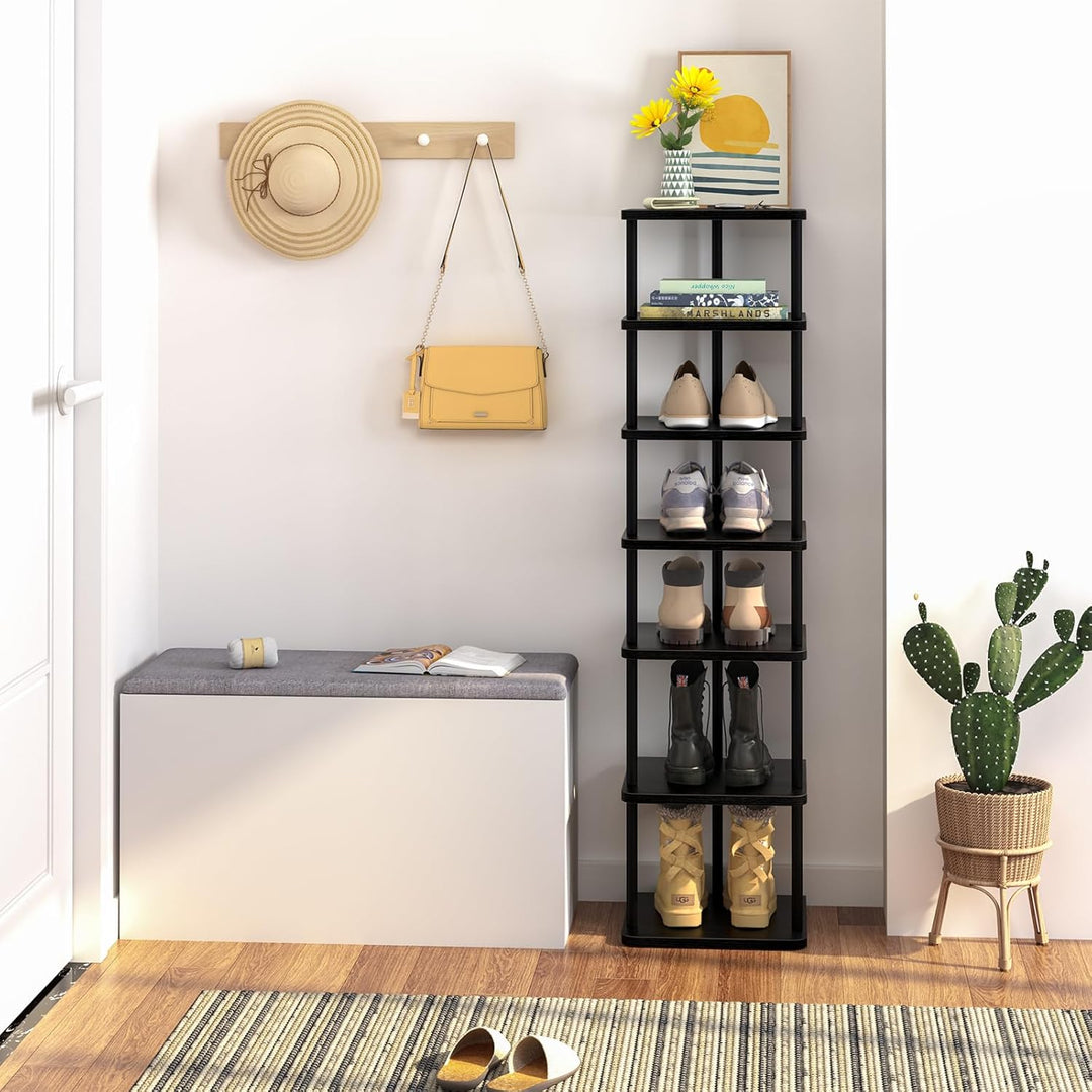 Huhote Vertikales Schmales Schuhregal, Standregal mit 7 Ebenen, Schuhablage, Schuhablagen, Schuhaufb