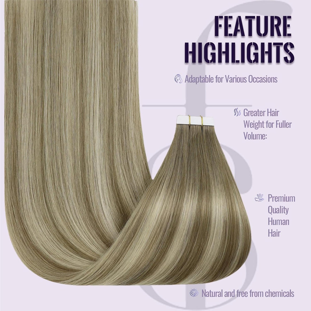 Fshine Tape in Extensions Echthaar 30cm 30g 20 Stücke Haarverlängerung Echthaar Tape in Extensions B