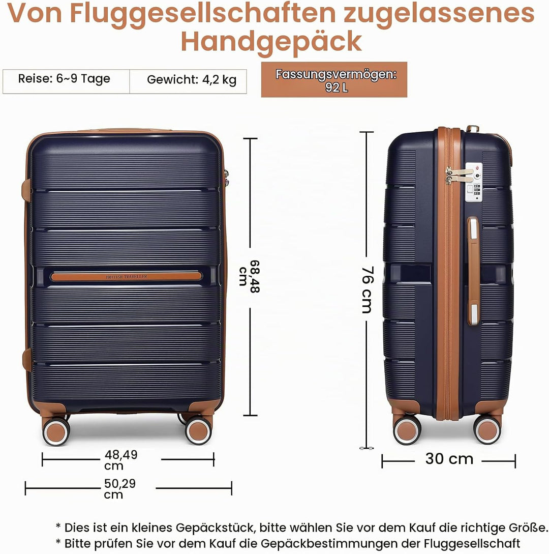 British Traveller Koffer Trolleys Set Hartschalenkoffer Reisekofferset 100% PP Handgepäck Rollkoffer