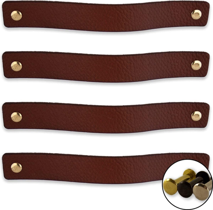 Brute Strength - Ledergriffe für Möbel - Cognac - 4 Stück - 20 x 2,5 cm - Schrankgriff, Türgriff für