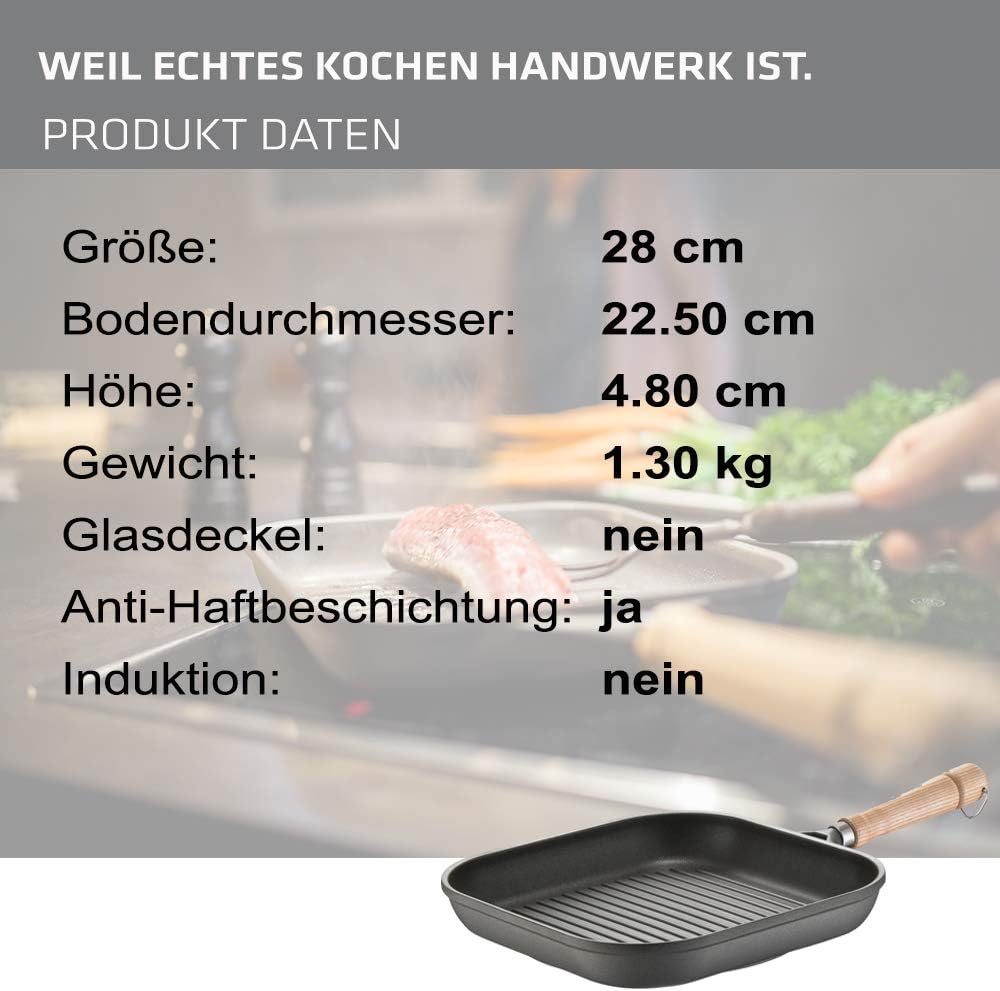 Berndes BONANZA Grillpfanne 28 x 28 cm, robuster Aluguss, antihaftversiegelt, eckig 28 cm Grillpfann