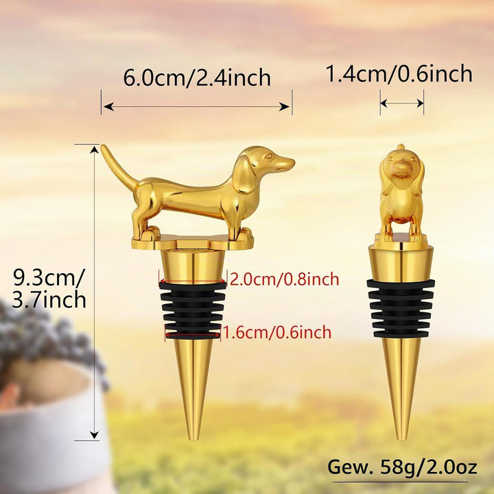 LKKCHER Gold Dackel Weinflaschenverschluss, Dackel Geschenke, Dackel Deko Geburtstagsgeschenk Weinge