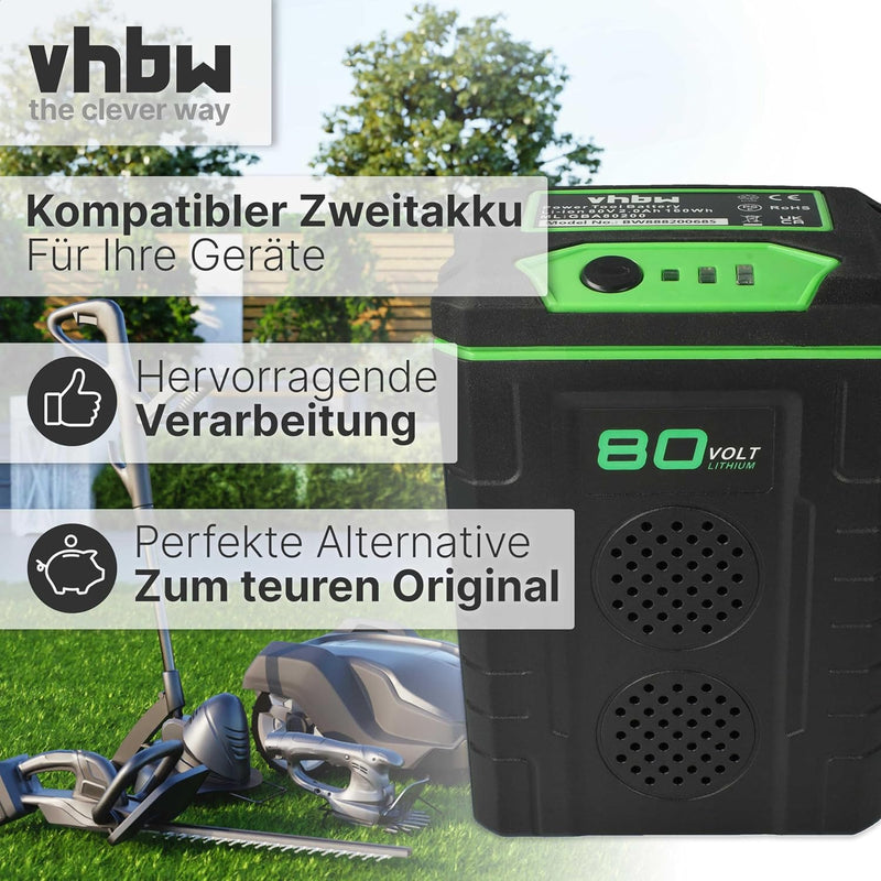 vhbw Akku kompatibel mit Greenworks GD80BC, GD80BCB, GD80BL, GD80BP, GD80BPB, GD80CS50, GD80HT, GD80