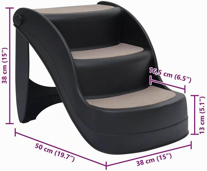 vidaXL Hundetreppe mit 3 Stufen Klappbar Schwarz, Schwarz